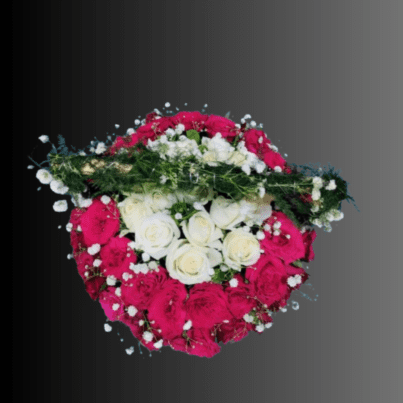 Basket Bouquet in Red and White Rose - Image 2