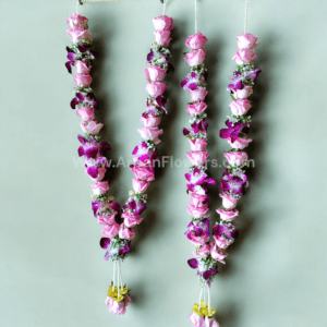 Pink rose and Orchid jaimala or garland