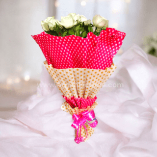 White rose Bouquet in pink paper