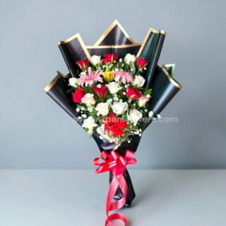 Mix Rose Bouquet In Black Paper