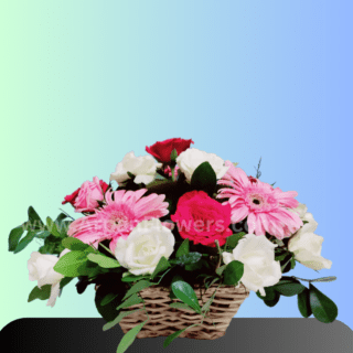 Mix flower bouquet in basket