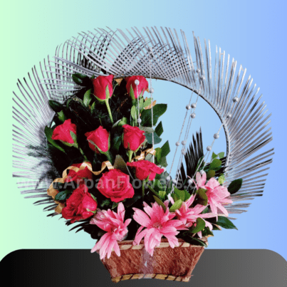Red Roses and Pink Gerberas Arrangement