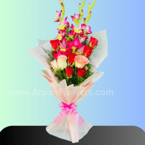 Red and pink roses bouquet online flower delivery