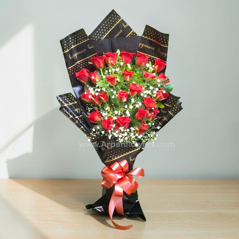 Red Roses Bouquet With Baby's Breath 1 Red Roses Bouquet With Baby's Breath
