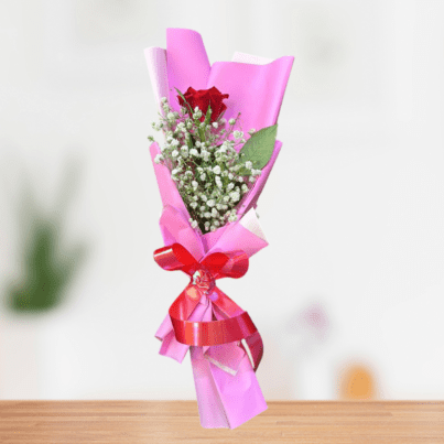 Single red rose bouquet