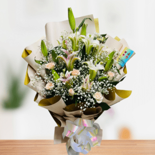 White Lilies and Roses Bouquet