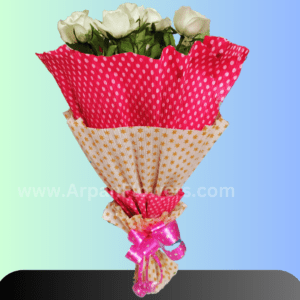 White rose bouquet i pink paper online delivery