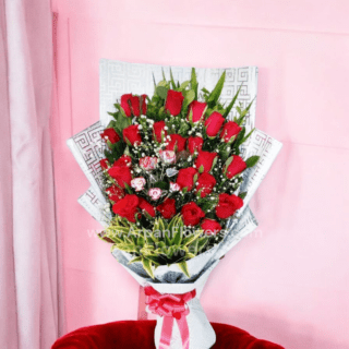 Red Rose Bouquet in White paper