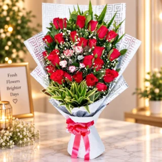 Red Rose Bouquet in White paper