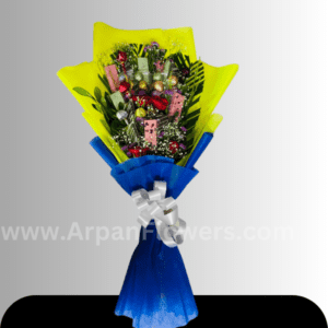 Red Rose with hand making chocolate in yellow paper online delivery