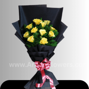 Yellow rose in Black paper packing