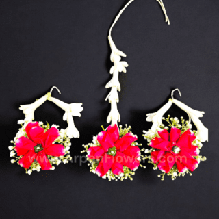 Earrings and a Maang Tikka Flower Jewelry