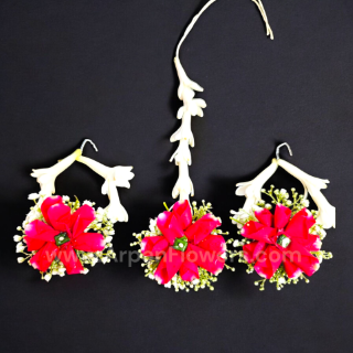 Earrings and a Maang Tikka Flower Jewelry