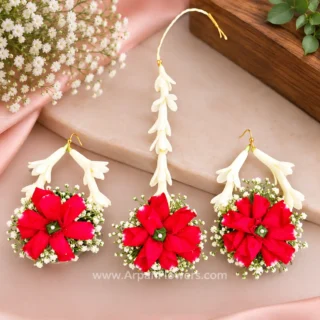 Earrings and a Maang Tikka Flower Jewelry