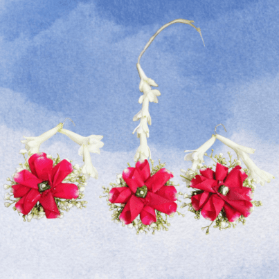 Earrings and a maang tikka Flower Jewelry