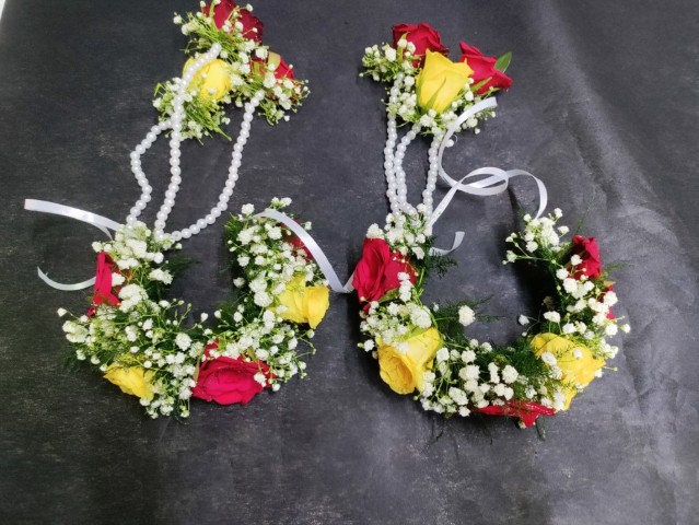 Bridal Kalira With Yellow and Red Rose 1 Flower Jewelry With Pink Rose and Gypsy