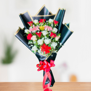 Mix Rose Bouquet In Black Paper