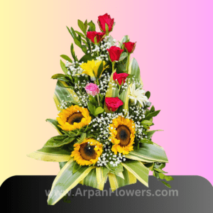 Sunflower with Red rose bouquet