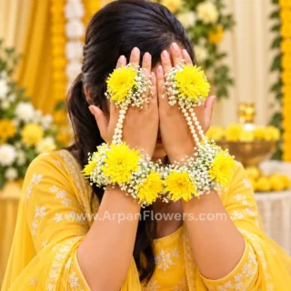 Yellow Chrysanthemum With Baby’s Breath Floral Jewellery