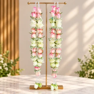 Pink And Pitch Rose With Baby’s-breath Varmala