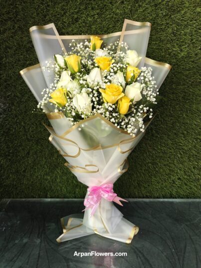 White and Yellow Rose With Gypso - Image 2