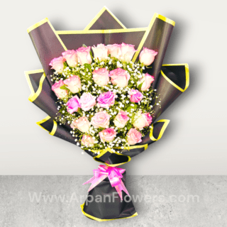 Pink Rose In Black Paper