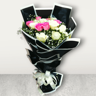 Red & Pink Rose in Black Paper