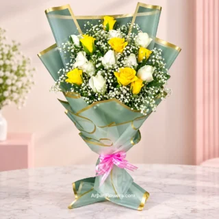 White and Yellow Rose With Gypso