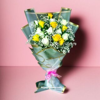 White and Yellow Rose With Gypso