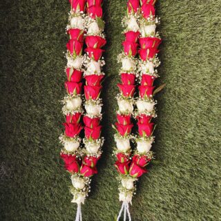 White And Red Rose Varmala With Baby's Breath