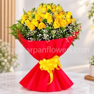 100 Yellow Rose with Baby's Breath