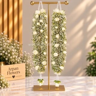 Baby's Breath With White Rose varmala