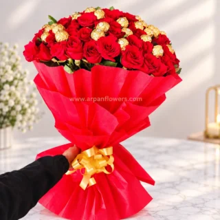 50 Ferrero Rocher Chocolate With Red Rose