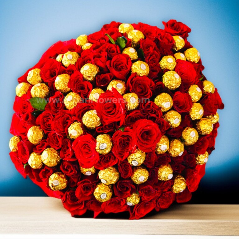 50 Ferrero Rocher Chocolate With Red Rose 3 50 Ferrero Rocher Chocolate With Red Rose