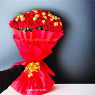 50 Ferrero Rocher Chocolate With Red Rose