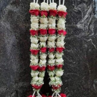 White And Red Rose Varmala With Baby's Breath