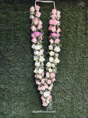 Pink and White rose mix Varmala or jaimala