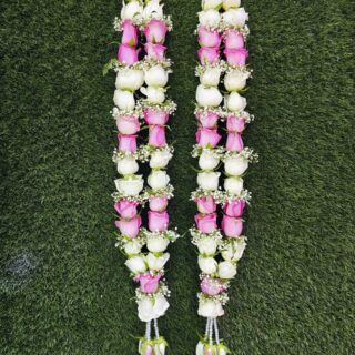 White and Pink Rose With Baby's Breath