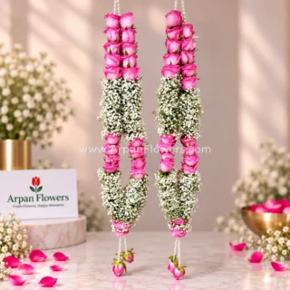 Pink Rose With Baby’s Breath Jaimala