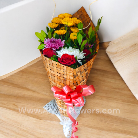 Flower in Wooden Packing 1 red rose bouquet
