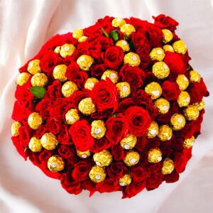 50 Ferrero Rocher Chocolate With Red Rose