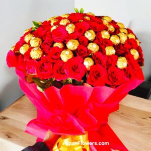 50 Ferrero Rocher Chocolate With Red Rose