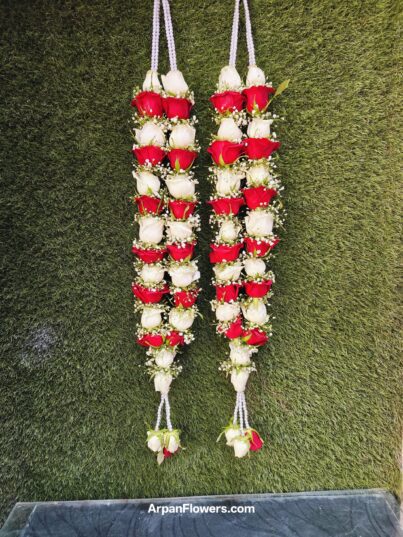 White & Red Rose Varmala With Baby's - Image 2