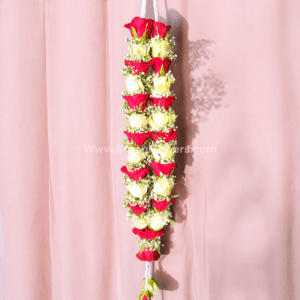 White And Red Rose with Baby's Breath Jaimala