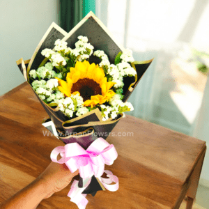 Single Sunflower With Baby's Breath