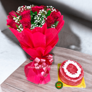 Rose Bouquet With Cake - Image 3