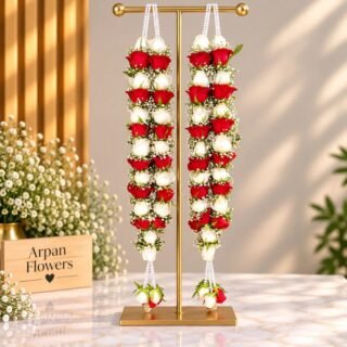 White & Red Rose Varmala With Baby's