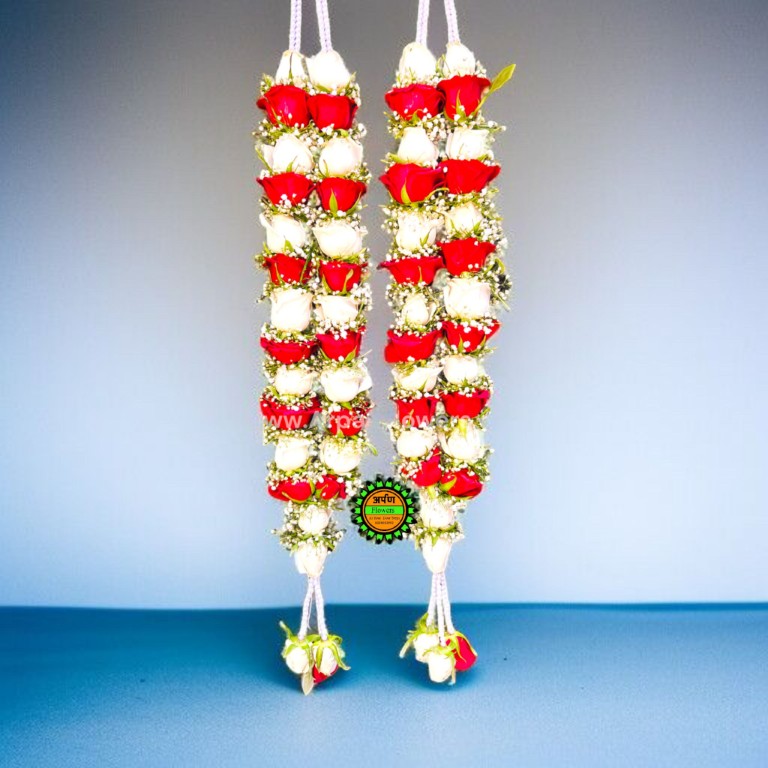White & Red Rose Varmala With Baby's 1 Baby's Breath With White Rose varmala
