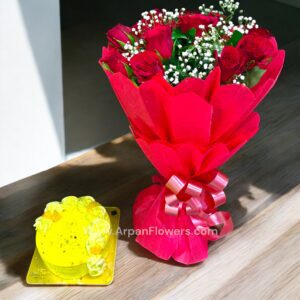 Red Rose Bouquet With Rasmalai Cake