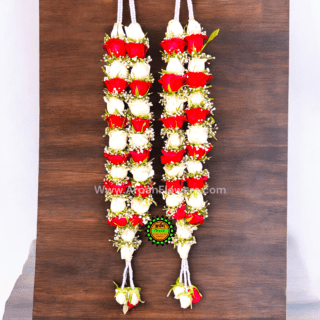 White & Red Rose Varmala With Baby's